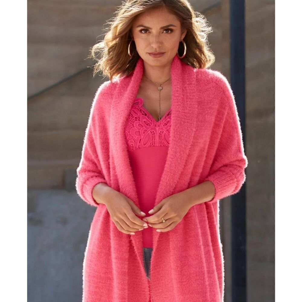 Boston Proper Pink Plush Open Front Cardigan Size… - image 2